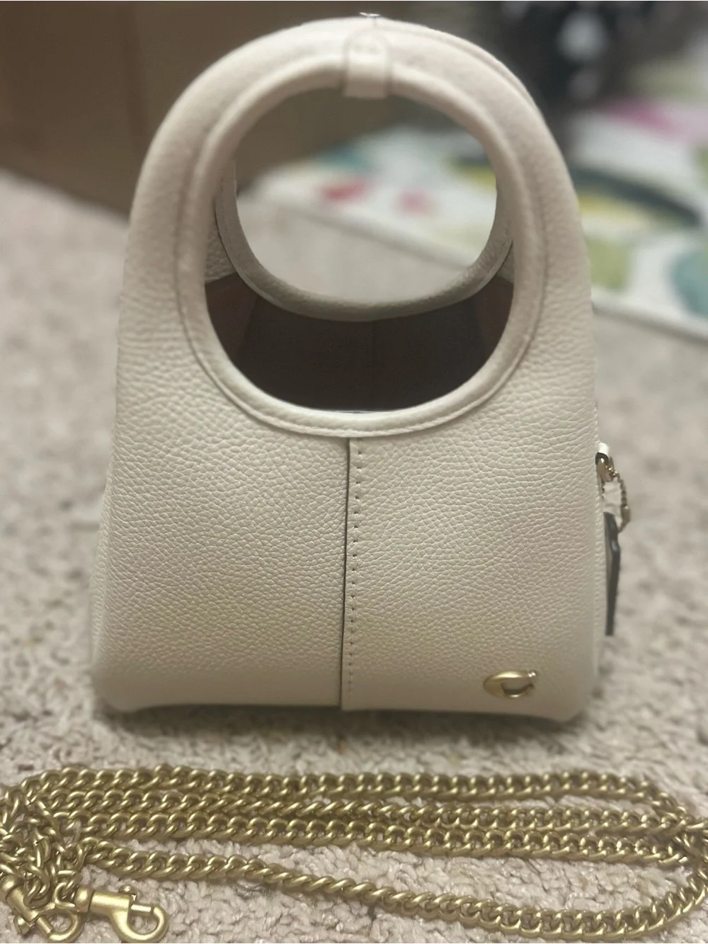 Coach White Pebbled Leather Mini Top-Handle Bag with Gold Accent